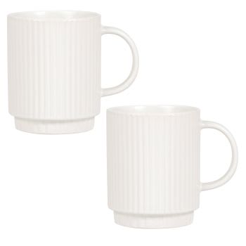 ULYSSE - Lot de 2 - Mug en grès strié blanc mat