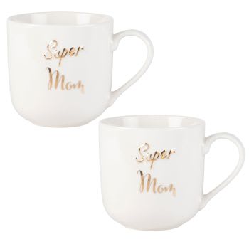 SUPER MUM - Lot de 2 - Mug en porcelaine blanche imprimée