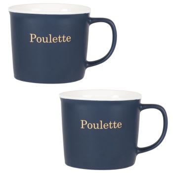 POULETTE - Lot de 2 - Mug en porcelaine bleu marine avec inscription