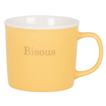 BISOUS - Lot de 2 - Mug en porcelaine jaune et blanche avec inscription dorée