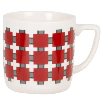 PETRA - Mug in gres bianco con motivi grafici rossi e verdi