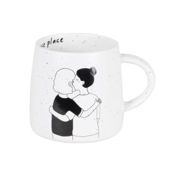 Mug in gres bianco e nero con motivo coppia