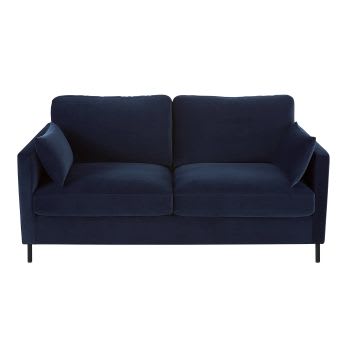 Julian - Nachtblauwe fluwelen slaapbank met 2/3 zitplaatsen, matras van 10 cm