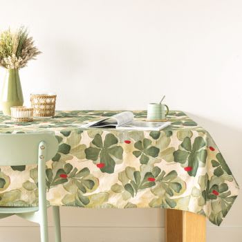 PAS - Nappe en coton biologique texturé motif floral vert 150x250