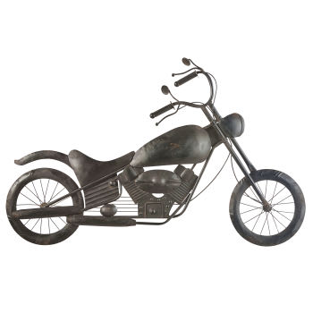 NASHVILLE - Wanddeko Motorrad aus Metall, schwarz in Antikoptik 102x66