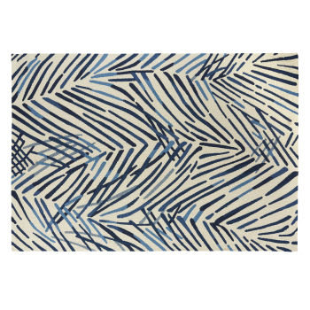 NEIVA - Tapijt van polypropyleen met blauwe en witte plantenprint 160 x 230 cm