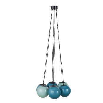 NELIO - Hanglamp met zeven bollen van blauw opaline glas