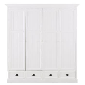 Newport - Witte garderobekast met 4 deurtjes en 4 lades