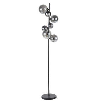 NILSON - Zwarte metalen vloerlamp met 7 bollen van rookglas H155