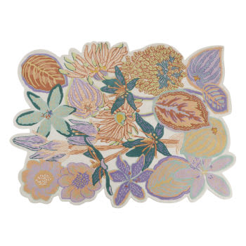 NOELIA - Alfombra de lana con estampado floral afelpado multicolor 160 x 210