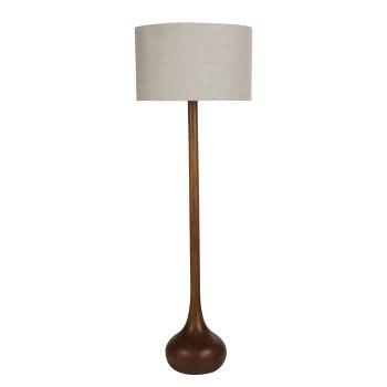 NOHANN - Stehlampe aus Mangoholz mit Lampenschirm aus beigefarbenem Leinen, H156cm