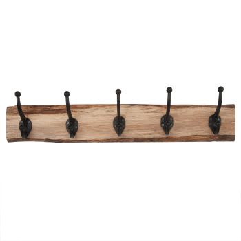 Oak and Metal 5-Hook Coat Rack