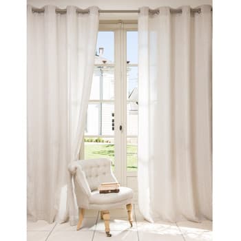 Vérone - Ösenvorhang aus Baumwolle und glänzendes beigem Leinen, 140x250, 1 Vorhang