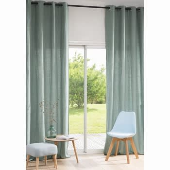 Ösenvorhang aus gewaschenem Leinen, grünspanfarben, 1 Vorhang 130x300