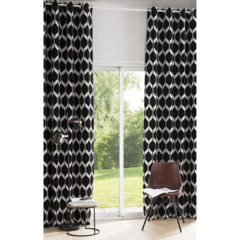 ASTON - Ösenvorhang aus schwarzem Samt mit Jacquard-Mustern 140x300, 1 Vorhang