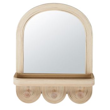 OIA - Patère 3 crochets en rotin avec miroir et petite étagère