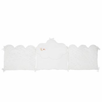 OIA - Protetor de berço reversível com forma de nuvem branca em algodão biológico com bordados dourados 68x180 cm