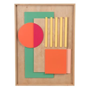 OLIVEIRA - Wanddecoratie met geometrische vormen, oranje, groen, roze en geel, 40 x 55 cm