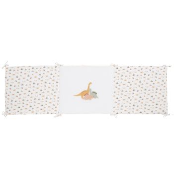 YUMA - Omkeerbare witte bedomranding voor baby's van biologisch katoen met dinosaurusprint, 180 x 52 cm