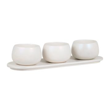 OPALE - Taças de aperitivos em grés branco com acabamento iridescente (x3) e tabuleiro