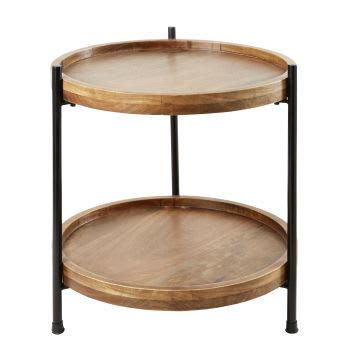 OREGON - Tavolino da divano in legno di mango e metallo nero