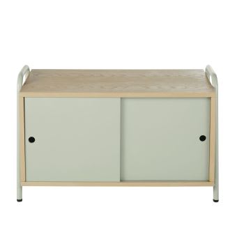 Orestad - Mueble de almacenamiento beige y verde con 2 puertas