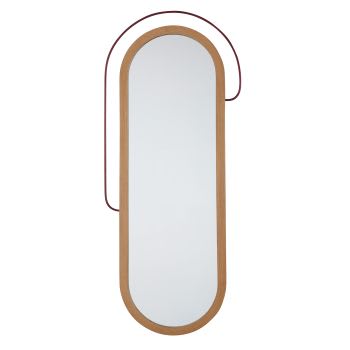 ORIA - Ovale spiegel met grenenhout en paars metaal, 62 x 149 cm