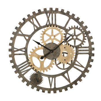 Orologio con ingranaggi in abete e metallo nero, 100 cm