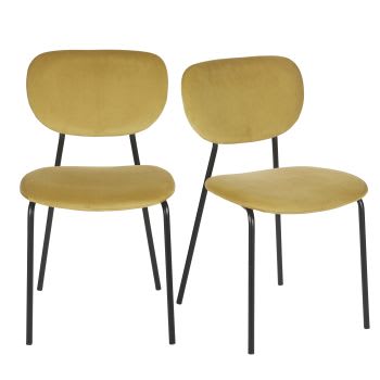 Oscarine Business - Set aus 2 Stühlen für gewerbliche Nutzung aus schwarzem Metall und mit senfgelbem Samtbezug