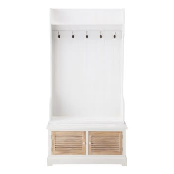 Ouessant - Mobile bianco da ingresso in legno con 5 attaccapanni L 96 cm