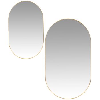 KENYA - Ovale spiegels van verguld metaal (x2), 20 x 35 cm