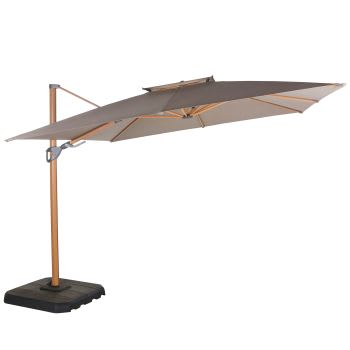 Shadow Business - Overhangende parasol met aluminium stok met houtlook en taupe doek 3 x 3 m van gerecycleerd polyester voor professioneel gebruik