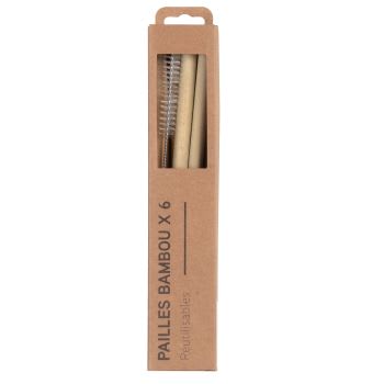 Lot de 2 - Pailles en bambou marron (x6)