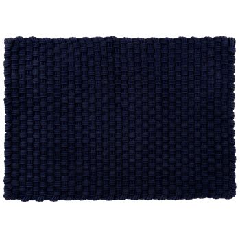 PALINDOR - Tapis tissé en coton recyclé effet tressage bleu marine 60x90