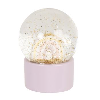 RAINBOW - Lotto di 3 - Palla con neve in poliresina rosa cipria con arcobaleno