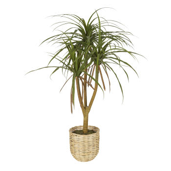 Palmeira artificial verde com vaso em vime bege