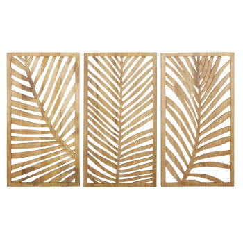 PALMERA - Triptyque feuilles de palmiers en bois de manguier 144x90