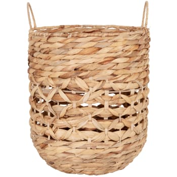 Panier Étagère Tressé Jacinthe D'Eau Kira Avec Couvercle - 29x41x34 Cm, Rangement Naturel Élégant