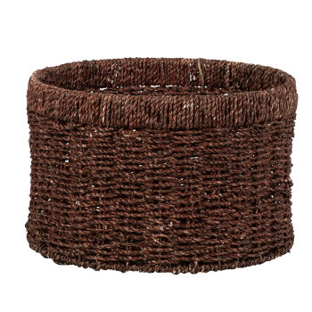 Panier En Jonc De Mer Et Coton Noir Ø27cm - Cache-pot Et Rangement Déco - Style Naturel