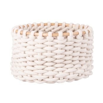 Panier en coton crochet ivoire et rotin