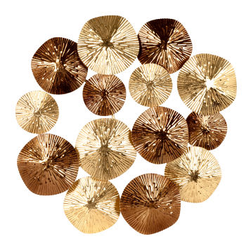 Ginkgo - Decorazione da parete 3D, 3 pezzi, in metallo, motivo foglie, decorazione da parete, sfondo da parete o soggiorno, 164 x 70,5 cm, colore: Oro