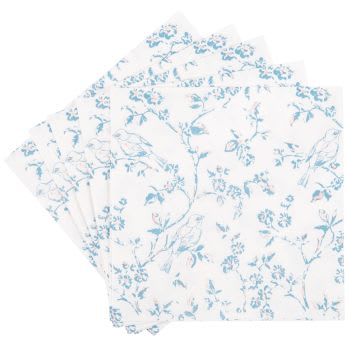 TOILE DE JOUY - Set van 4 - Papieren servetten met blauw en beige bloemenmotief (x20)