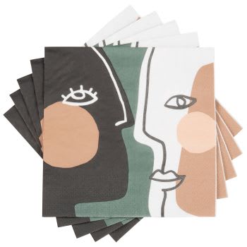 RYSWICK - Set aus 4 - Papierservietten mit Aufdruck Gesichter, mehrfarbig, Set aus 20