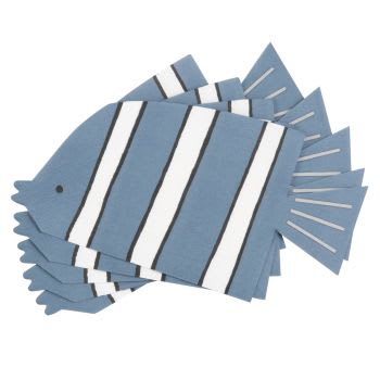 Fish - Set aus 3 - Papierservietten mit blauem Fischdruck (x20)