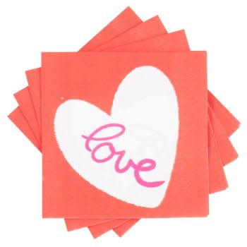 HEART LOVE - Set aus 4 - Papierservietten, rosa und rot, 20 Stück