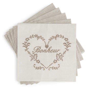 Bonheur - Lote de 4 - Paquete de 20 servilletas de papel beige 17 x 17 cm BONHEUR