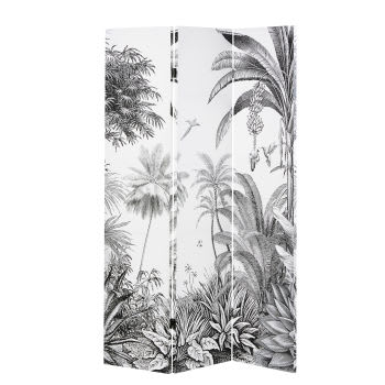 PARADISE - Biombo con impresión de bosque tropical en blanco y negro