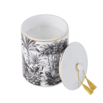 PARADISE - Vela perfumada de cerámica negra y blanca con estampado, 650g
