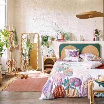 ESMEE - Parure da letto in cotone écru con stampa floreale multicolore 240x260 cm