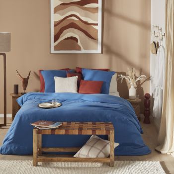 Parure da letto in lino lavato blu 260x240 cm